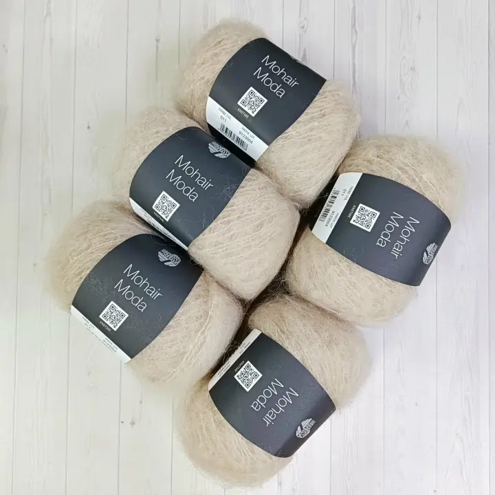 Пряжа Lana Grossa Mohair Moda, новинка 2023, кид-мохер, 011 беж, 140 м/50 г, 5 шт.*50 г